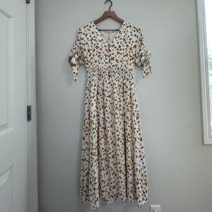 Floral Button-Down Dress - White, Yellow, Pink